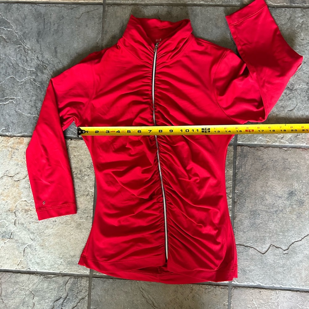 🎁🎄SLIMMING HOLIDAY RED BEBE RUCHED ZIP TOP SOFT STRETCHY - Picture 7 of 7